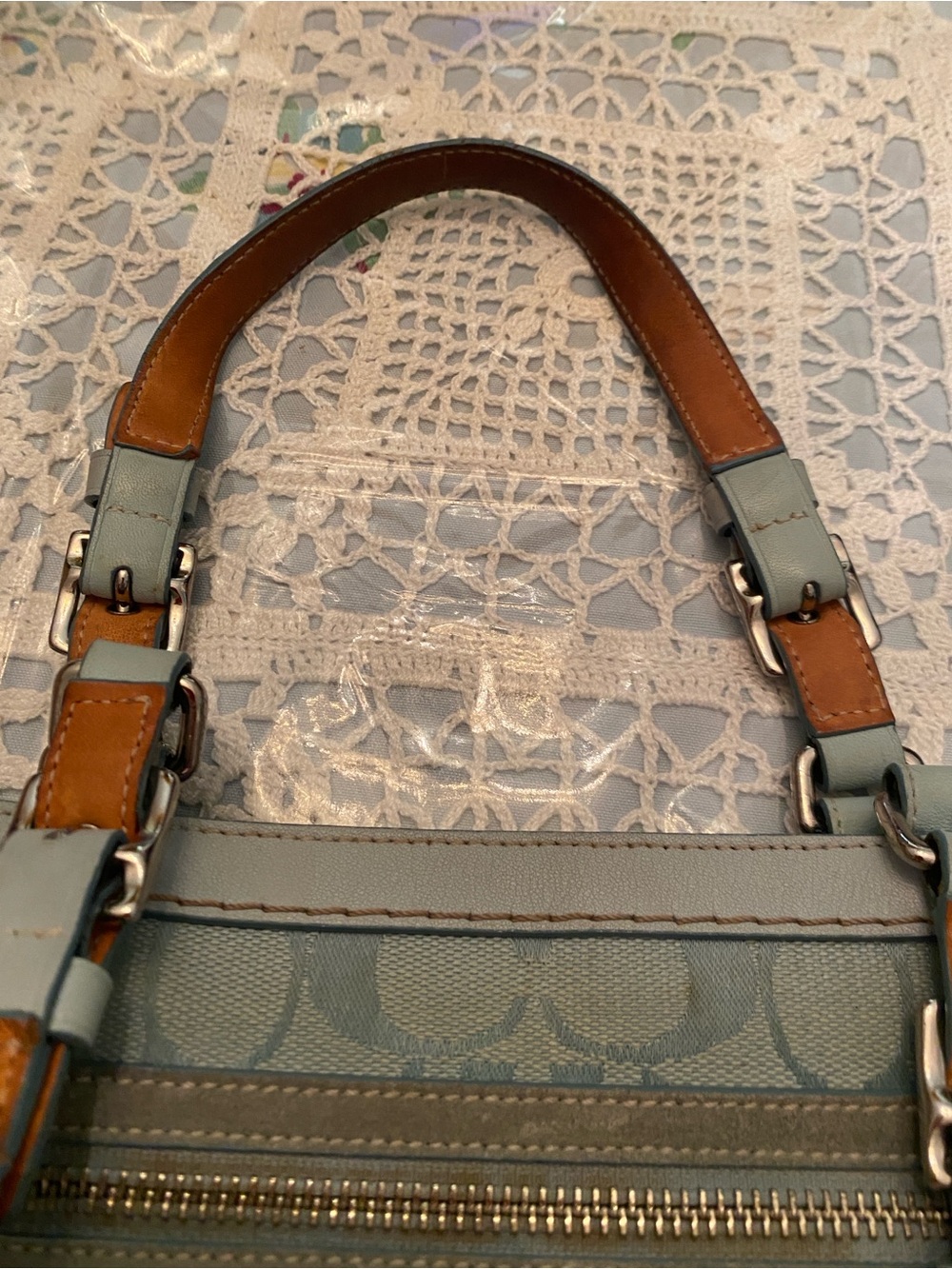 Coach Signature Canvas and Suede Tote Bag in Light Sky Blue **READ DESCRIPTION** - Picture 7 of 13